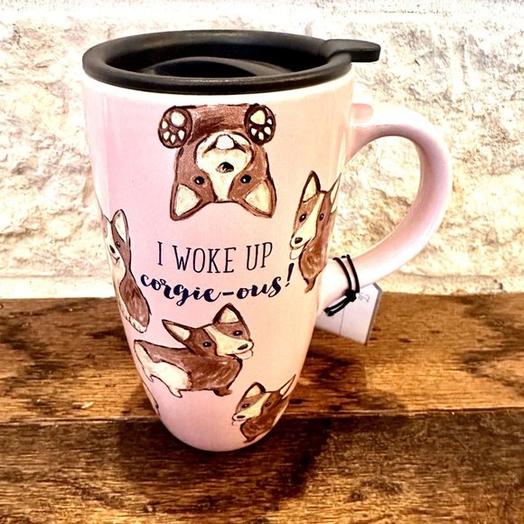 NWT Corgi - "| Woke Up Corgie-ous!" Coffee Cup Travel Mug w/Lid - Picture 1 of 6